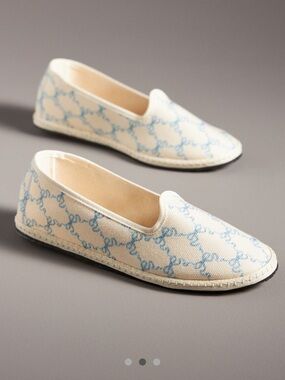 Vibi Venezia Fiocchi Canvas Slip-On Espadrilles in Cream and Light Blue